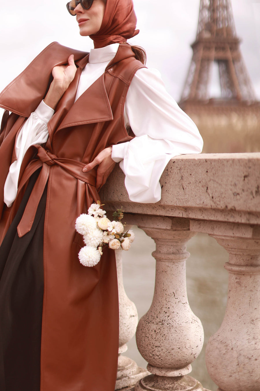 Faux Leather Brown French Trench