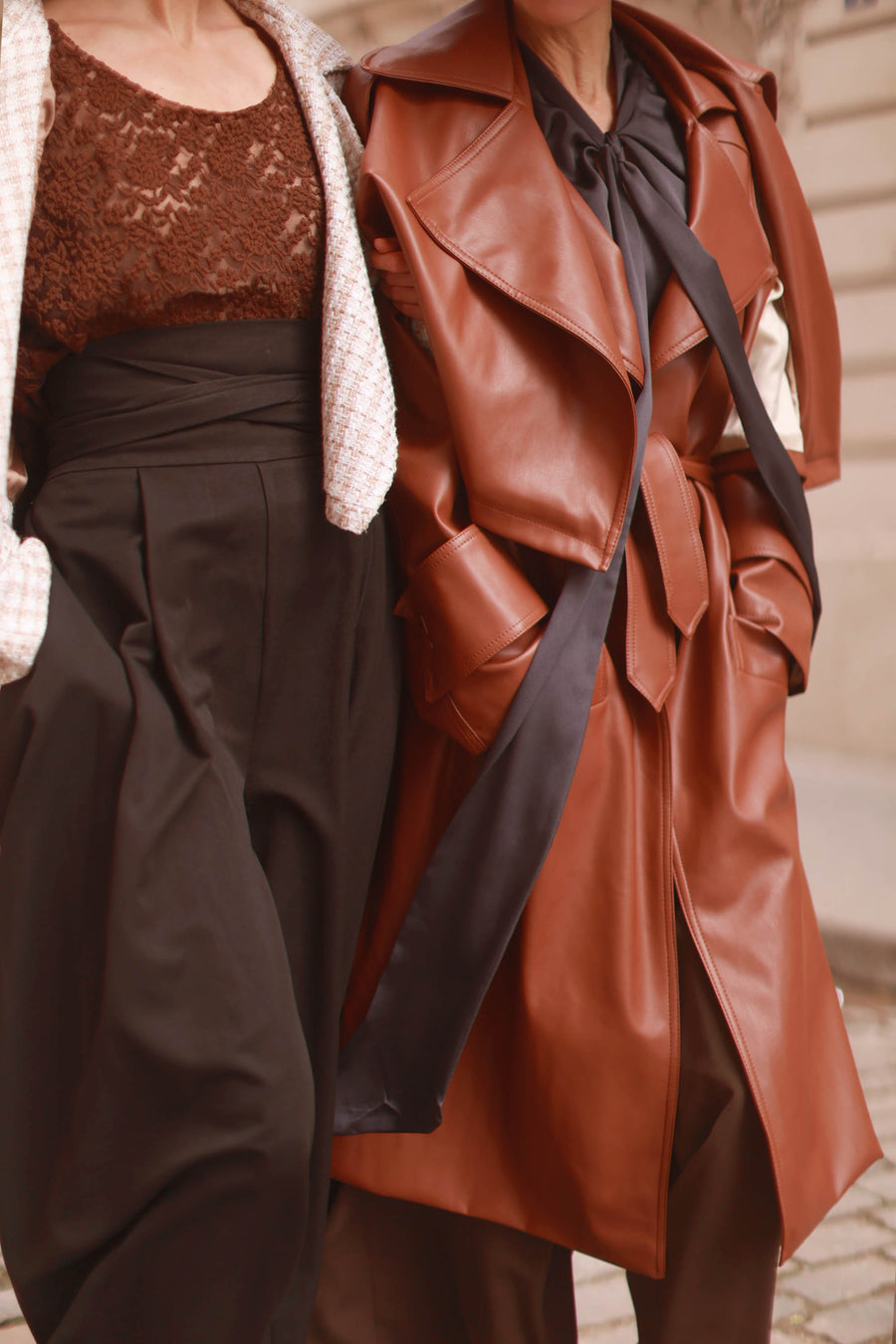 Faux Leather Brown French Trench