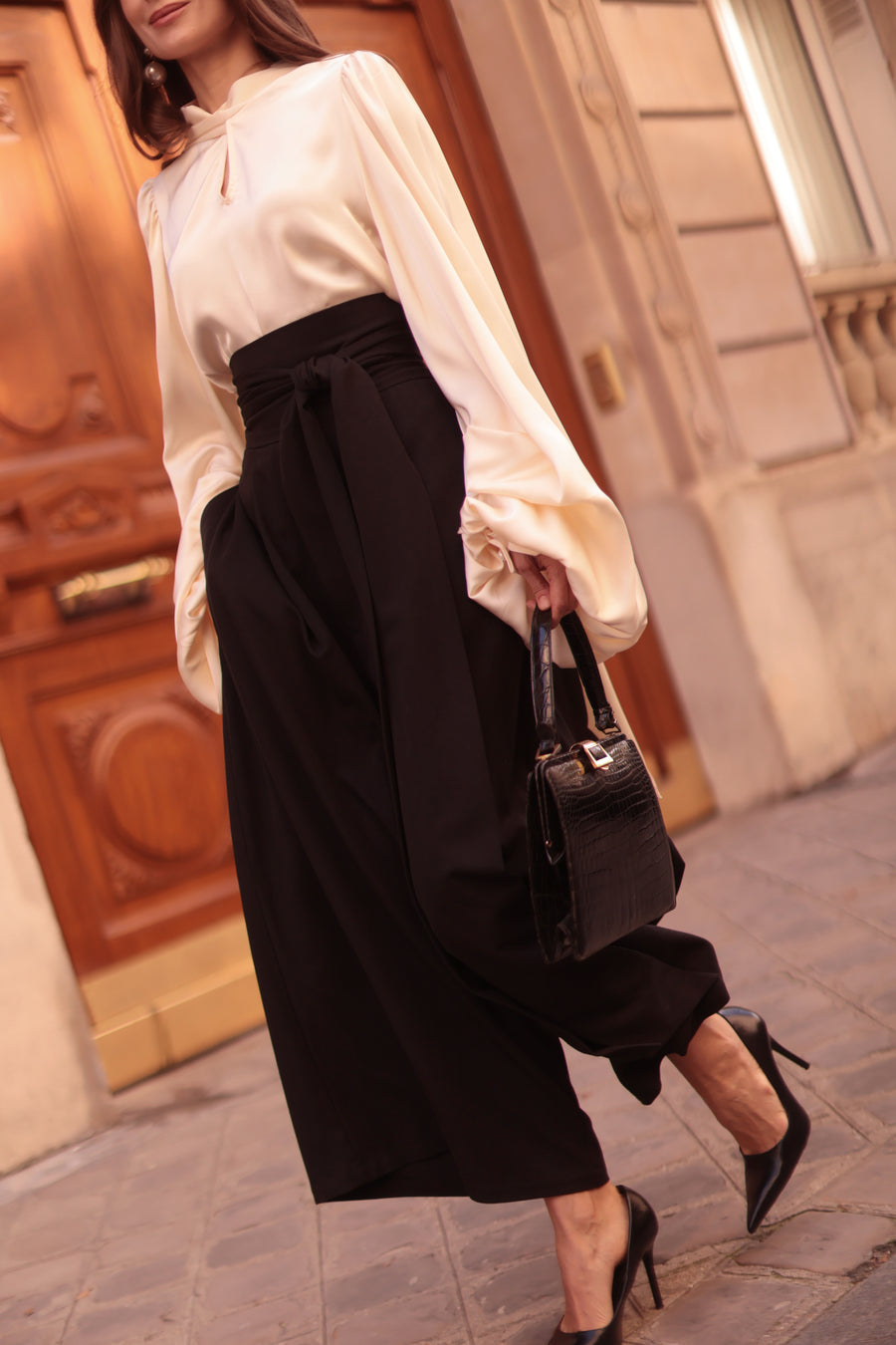 Black Tailored Wrap Trousers