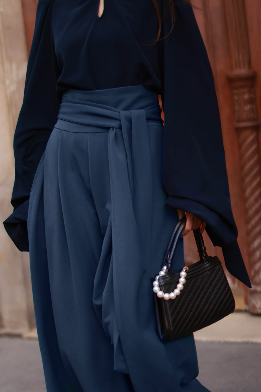 Blue Tailored Wrap Trousers