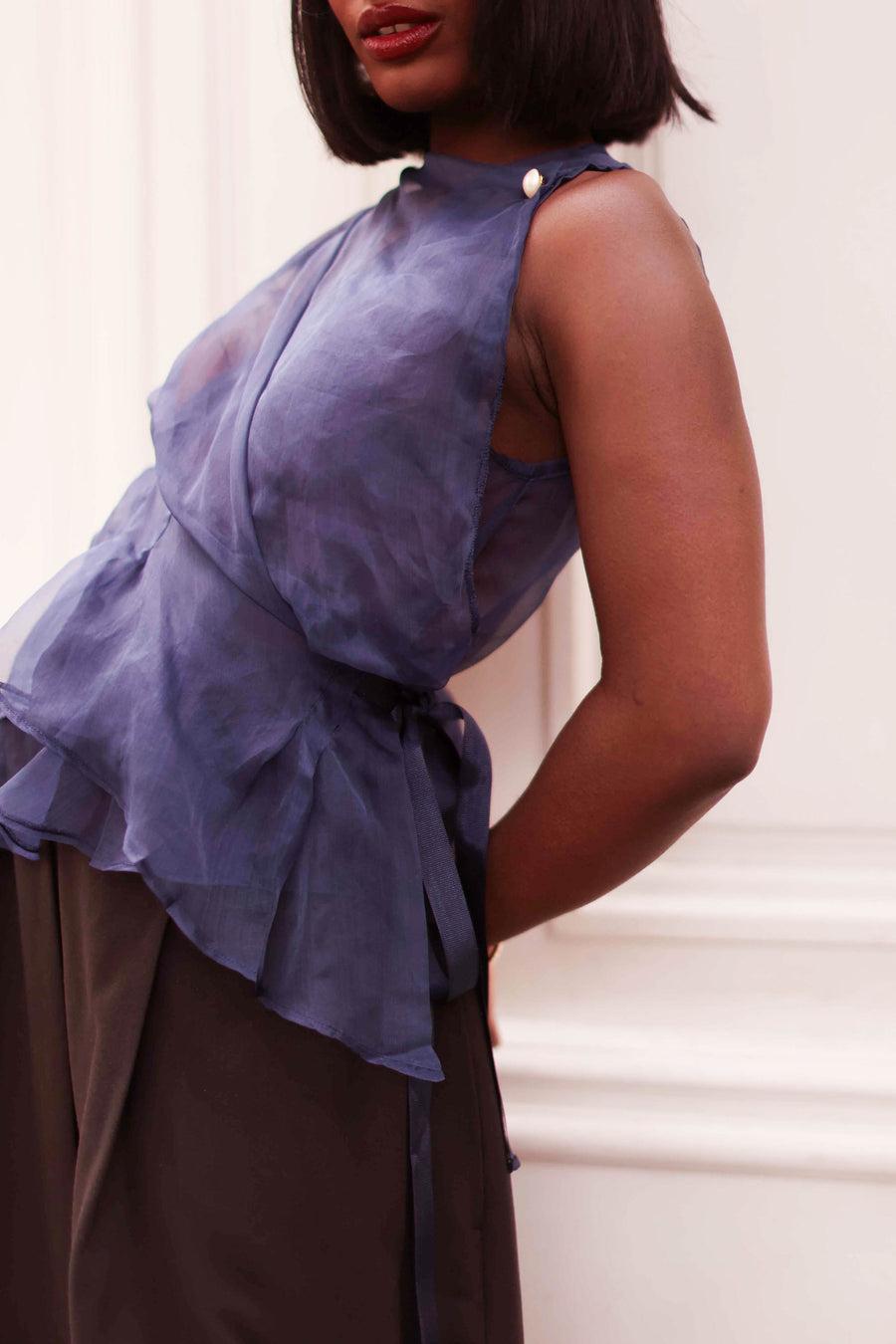 Navy Sheer Silk Orsay Blouse