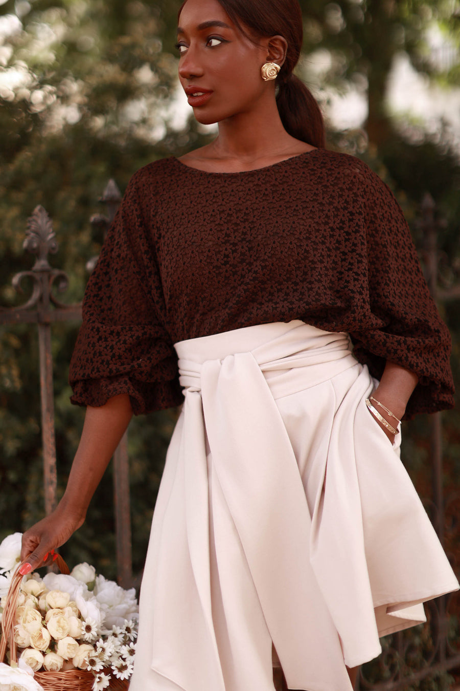 Draped Daisy Lace Blouse