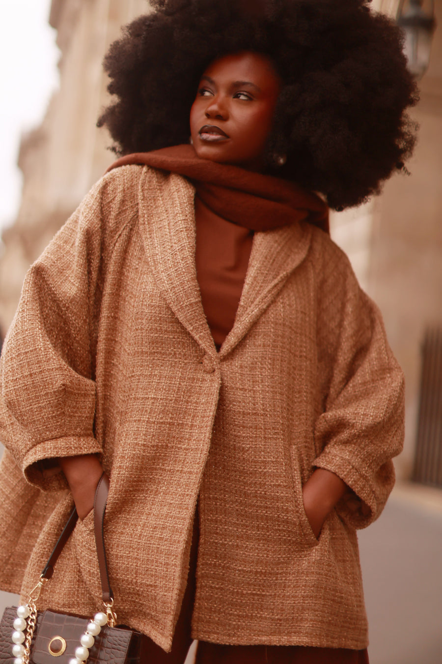 Camel Tweed Swing Coat