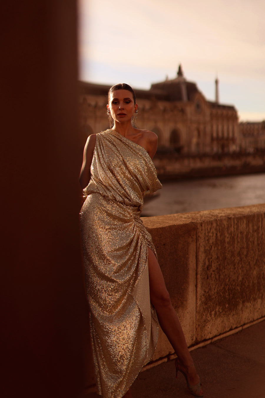 Voltaire Sequin Draped Dress