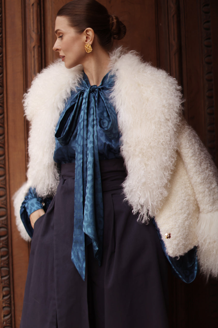 Blue Leopard Baroque Blouse