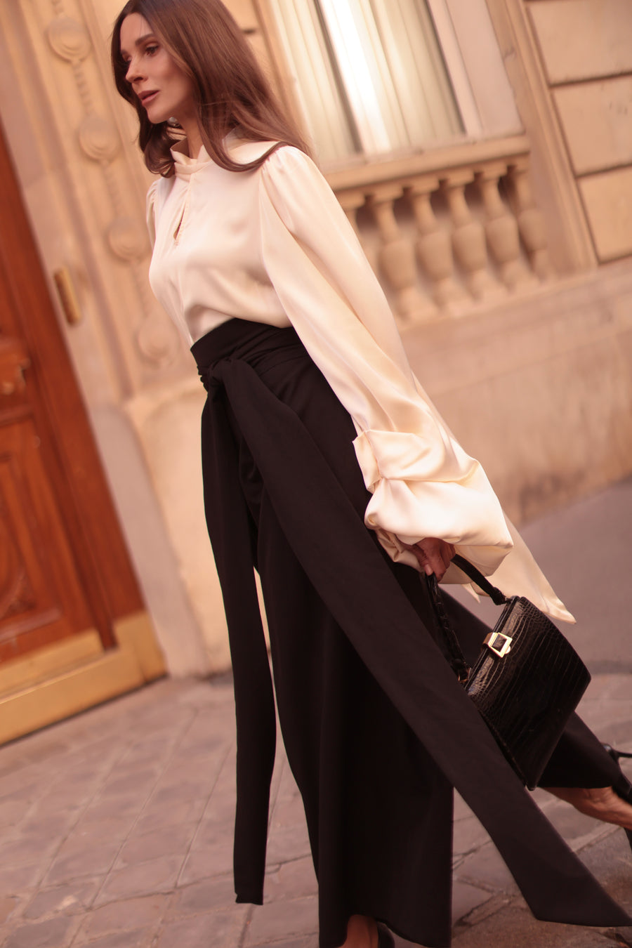 Black Tailored Wrap Trousers