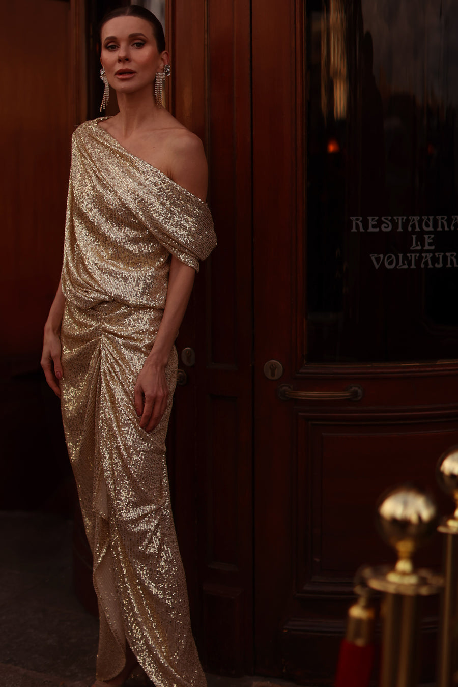 Voltaire Sequin Draped Dress