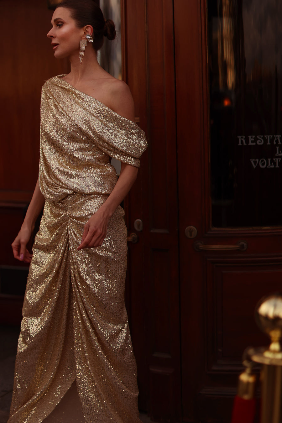 Voltaire Sequin Draped Dress