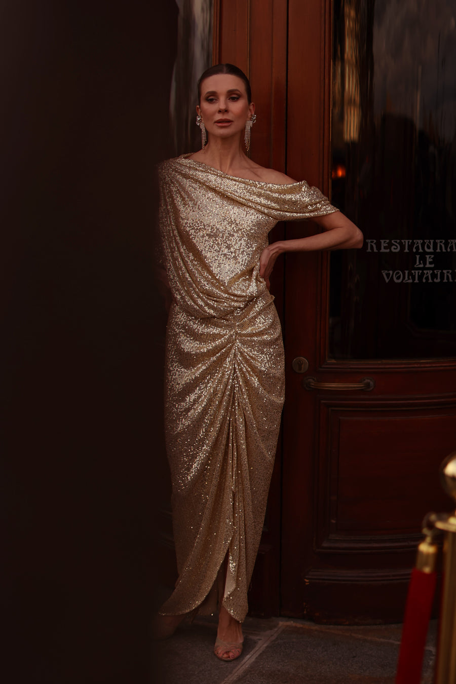 Voltaire Sequin Draped Dress