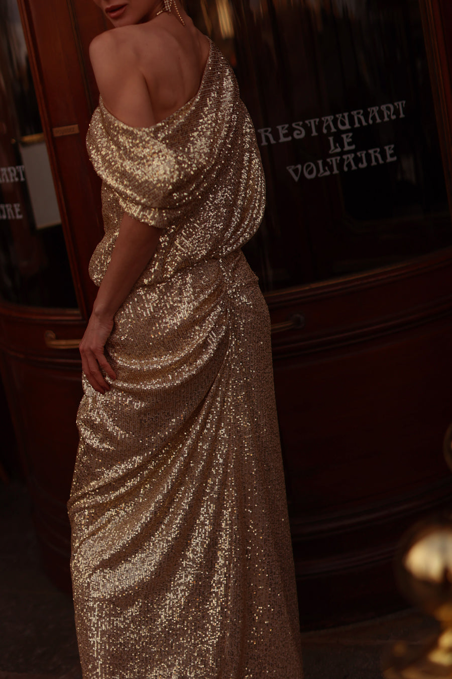 Voltaire Sequin Draped Dress