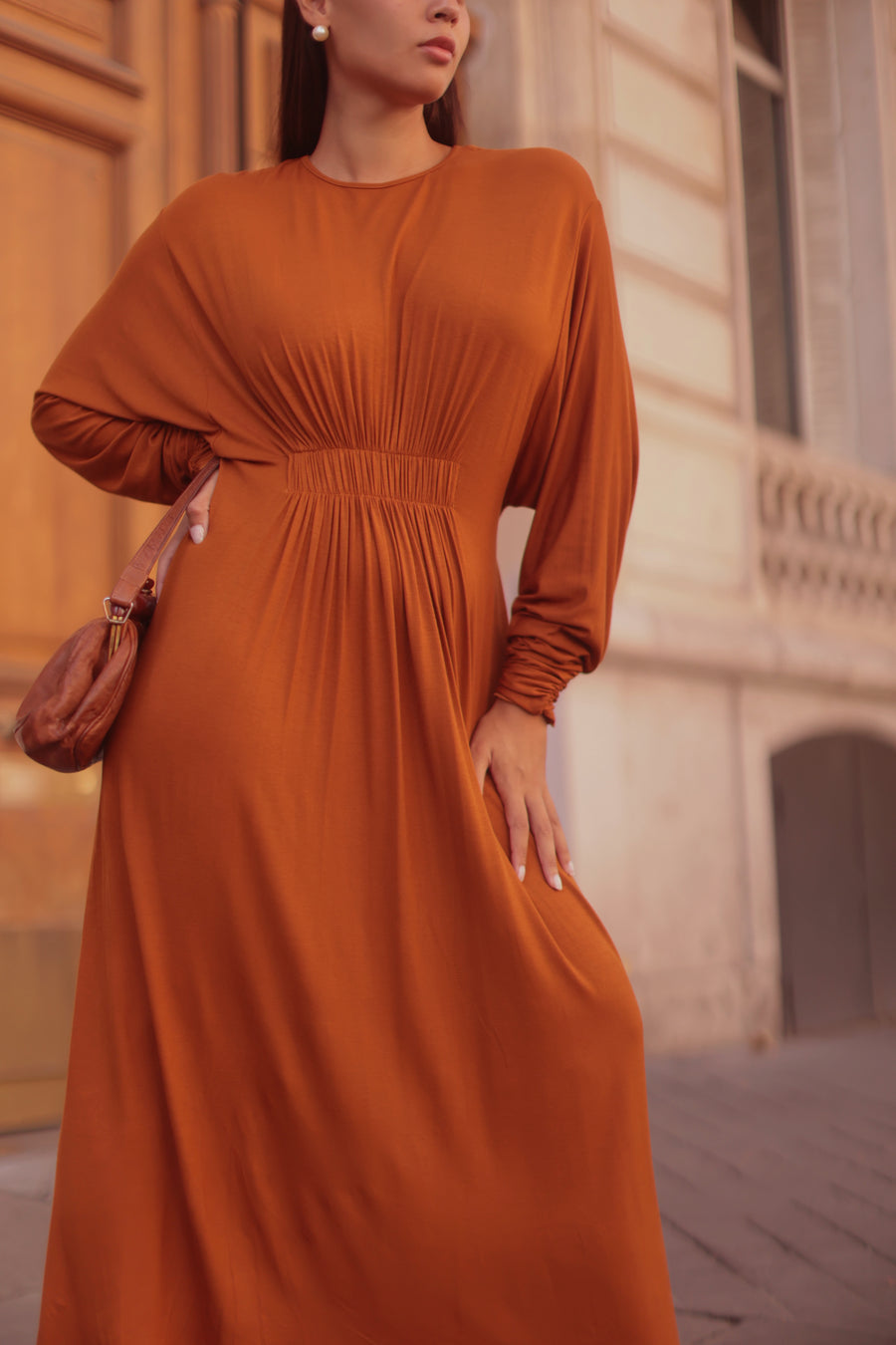 Terracotta Cotton Draped Dress