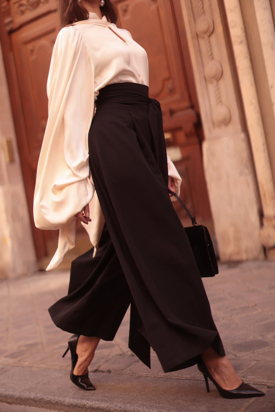 Black Tailored Wrap Trousers