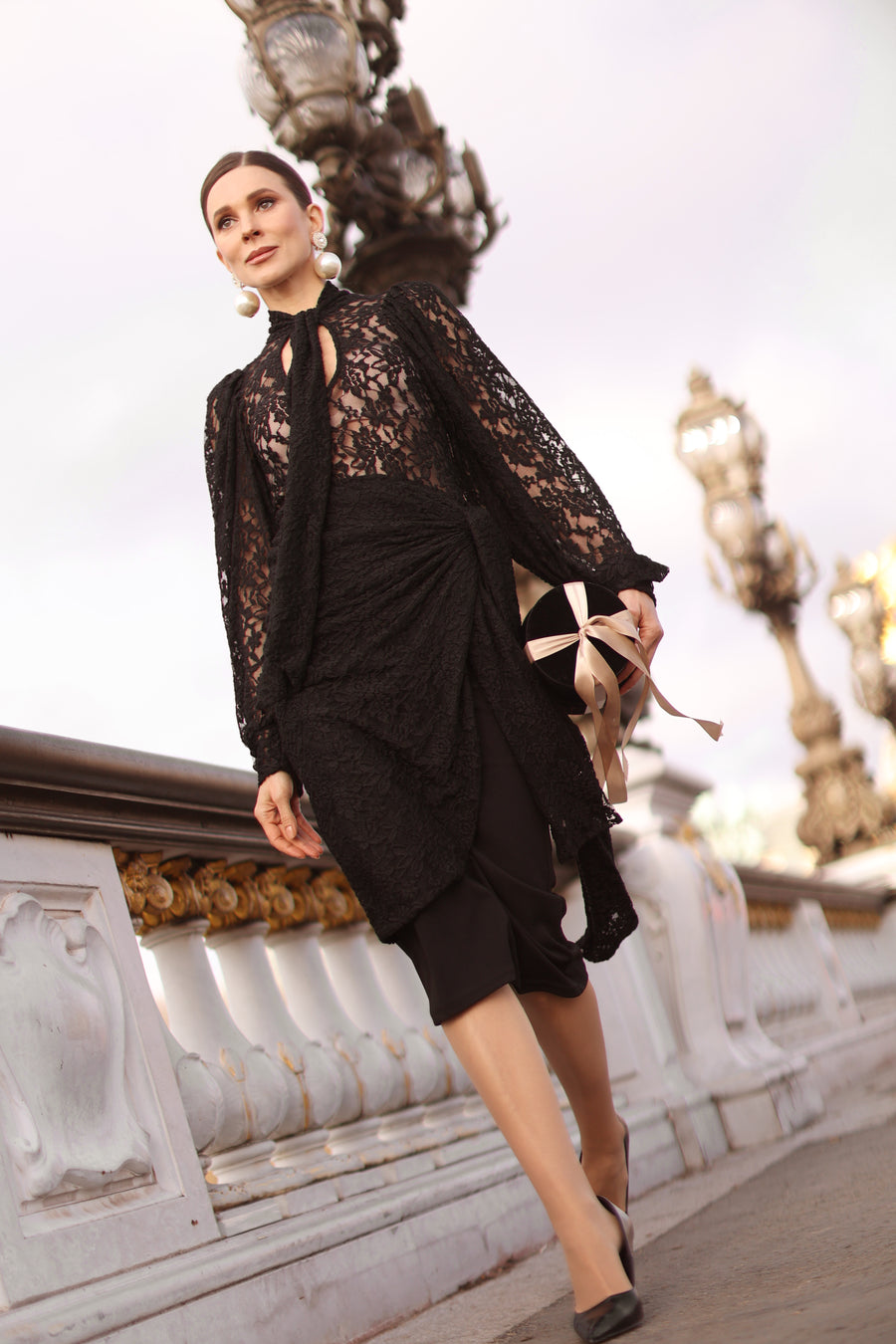 Baroque Lace Wrap Dress