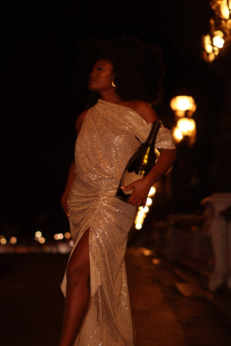 Voltaire Sequin Draped Dress