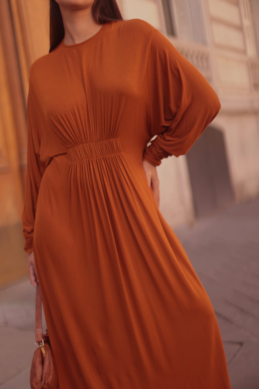 Terracotta Cotton Draped Dress