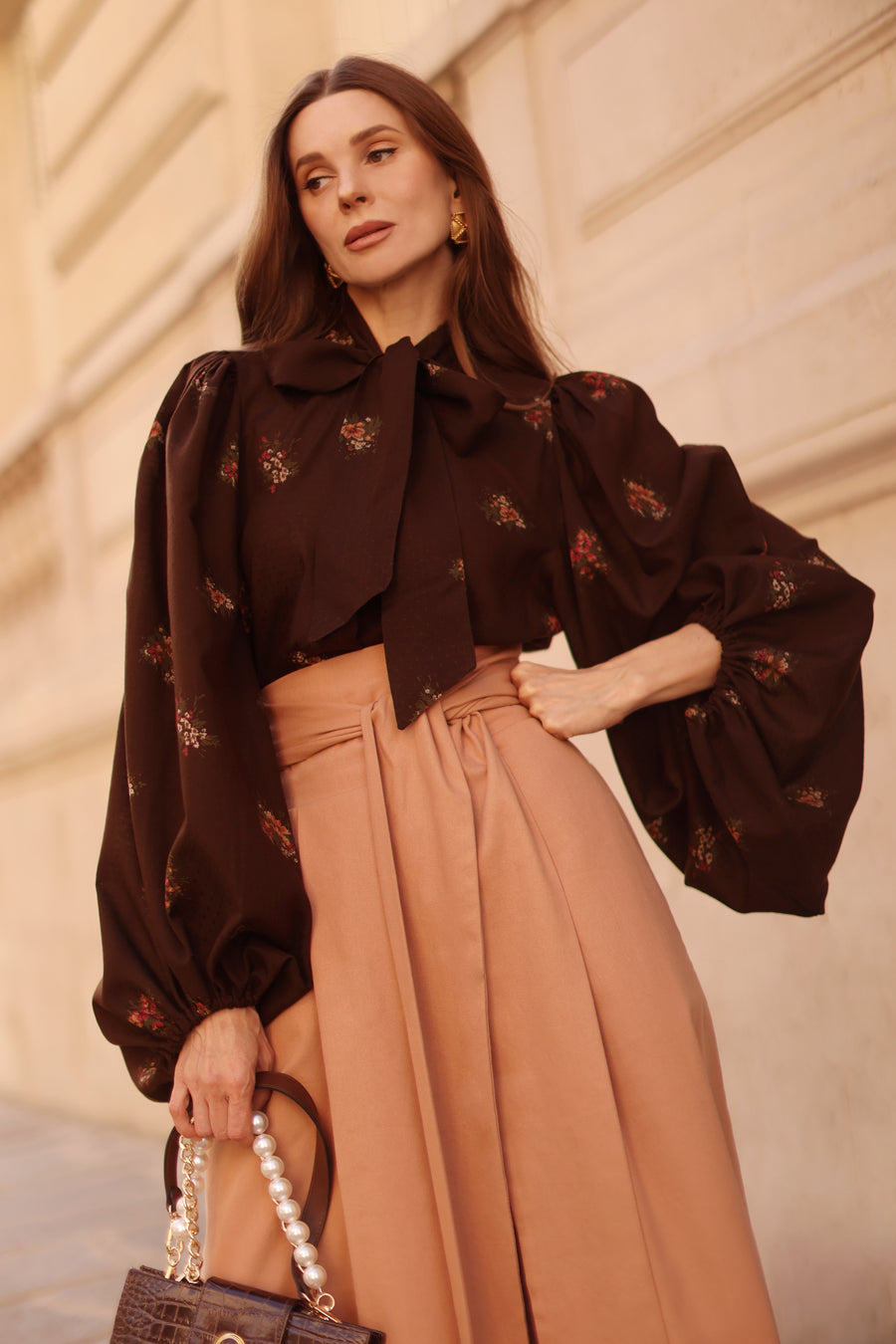 Brown Bouquet Rococo Blouse