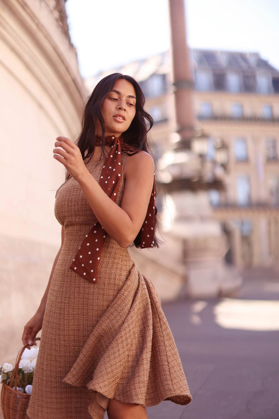 Camel Tweed Swing Dress