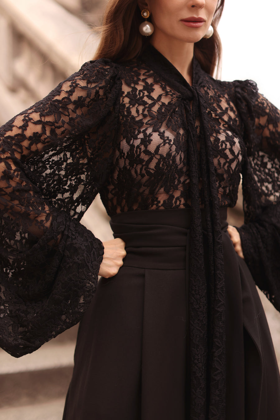 Black Lace Baroque Blouse
