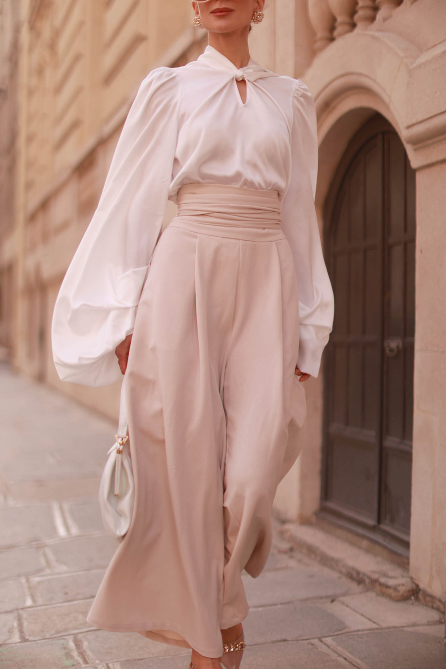 Cream Tailored Wrap Trousers