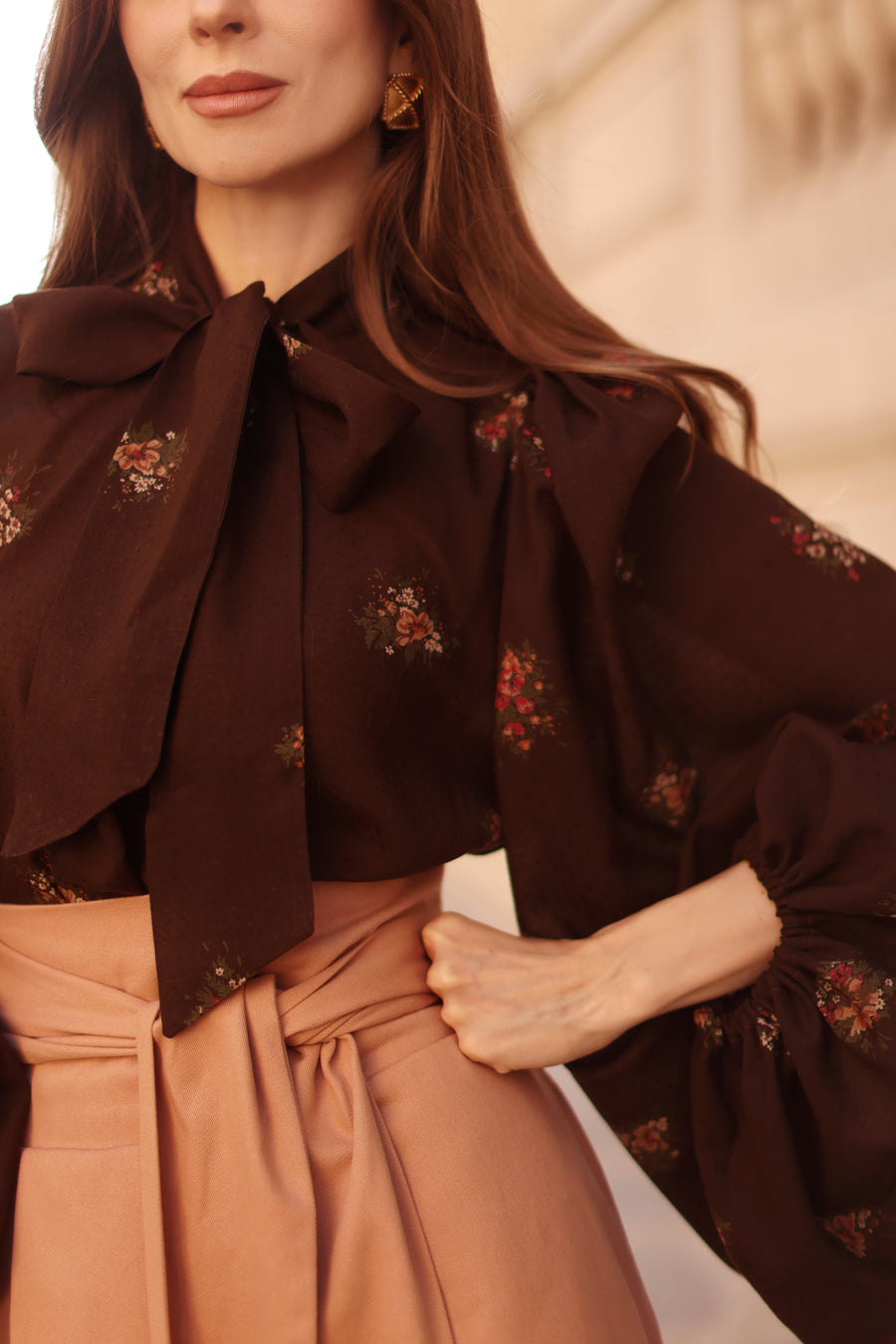 Brown Bouquet Rococo Blouse