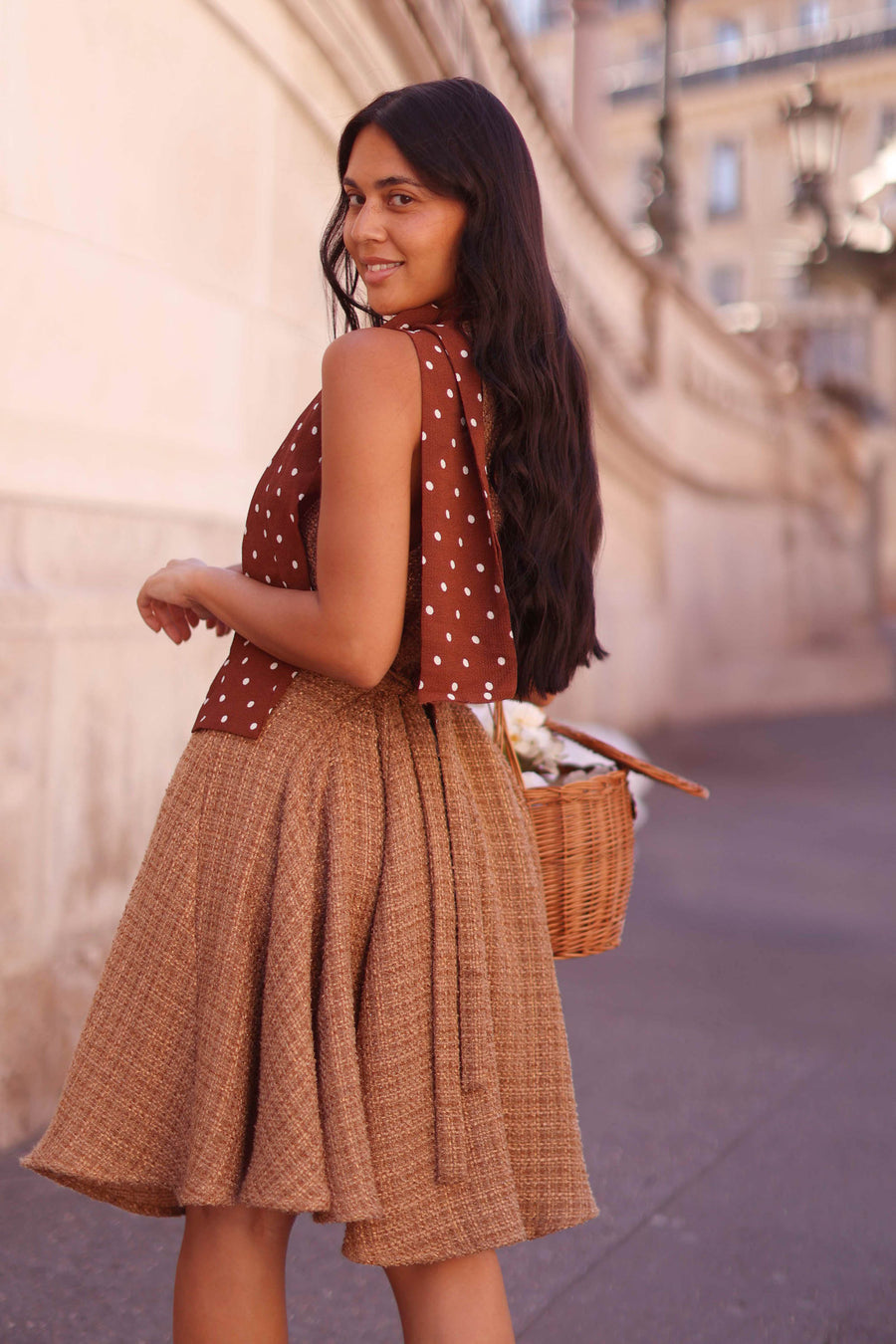 Camel Tweed Swing Dress