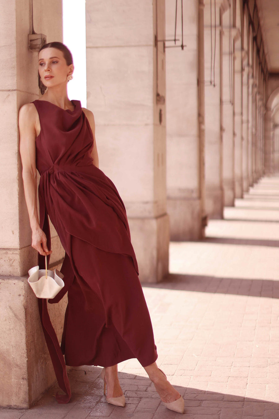 Burgundy Draped Dress