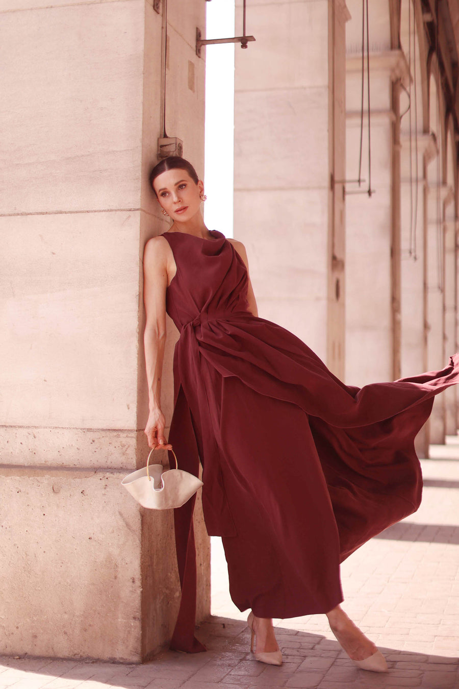 Burgundy Draped Dress