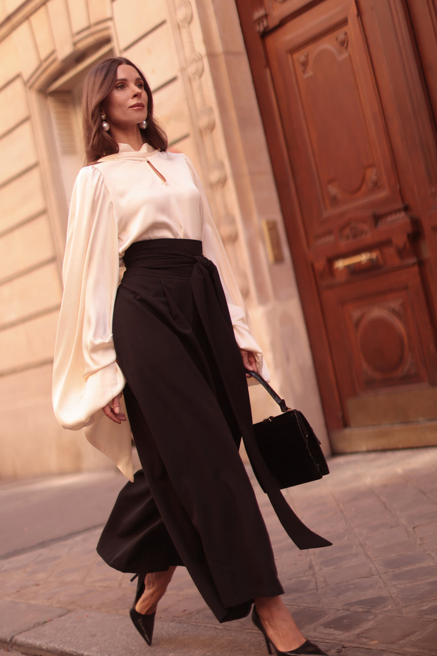 Black Tailored Wrap Trousers