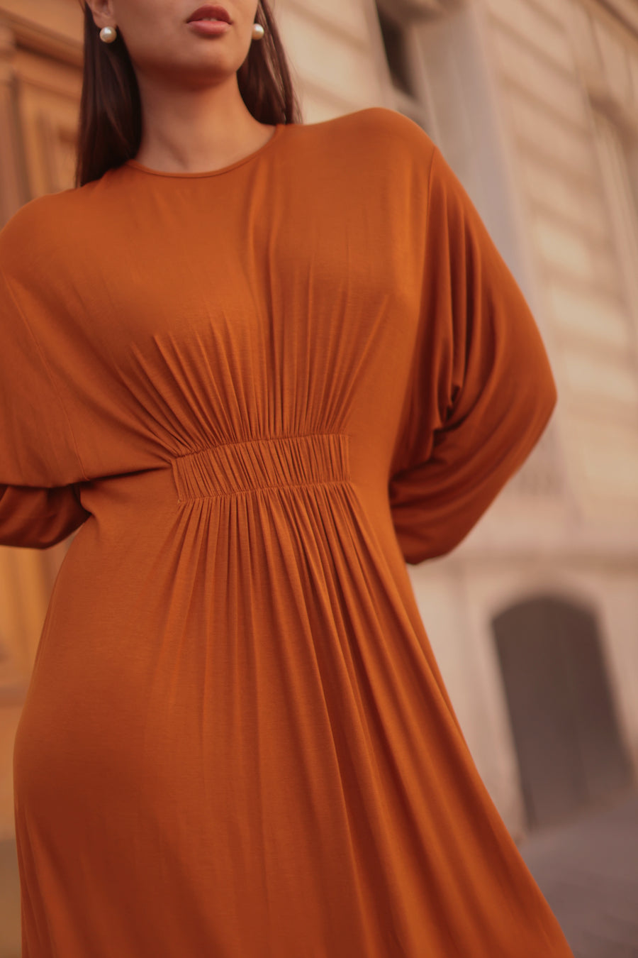 Terracotta Cotton Draped Dress