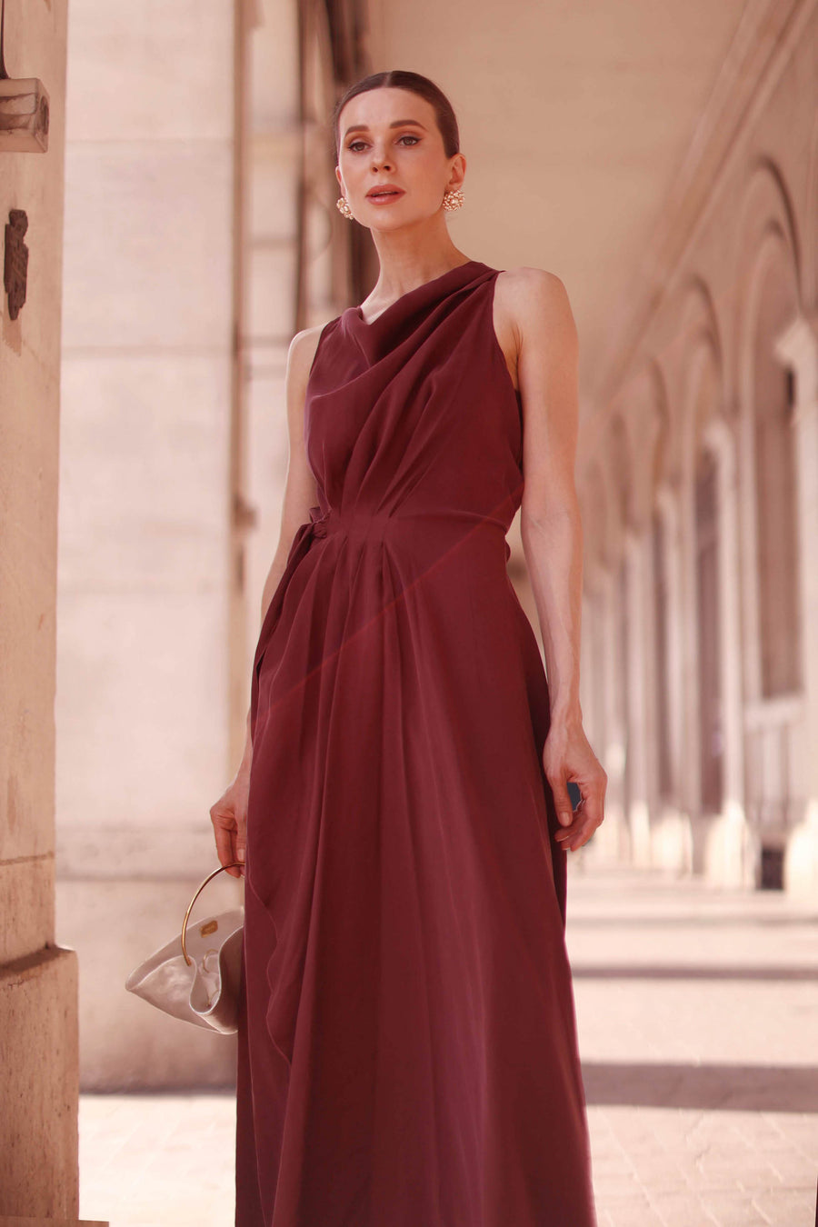 Burgundy Draped Dress