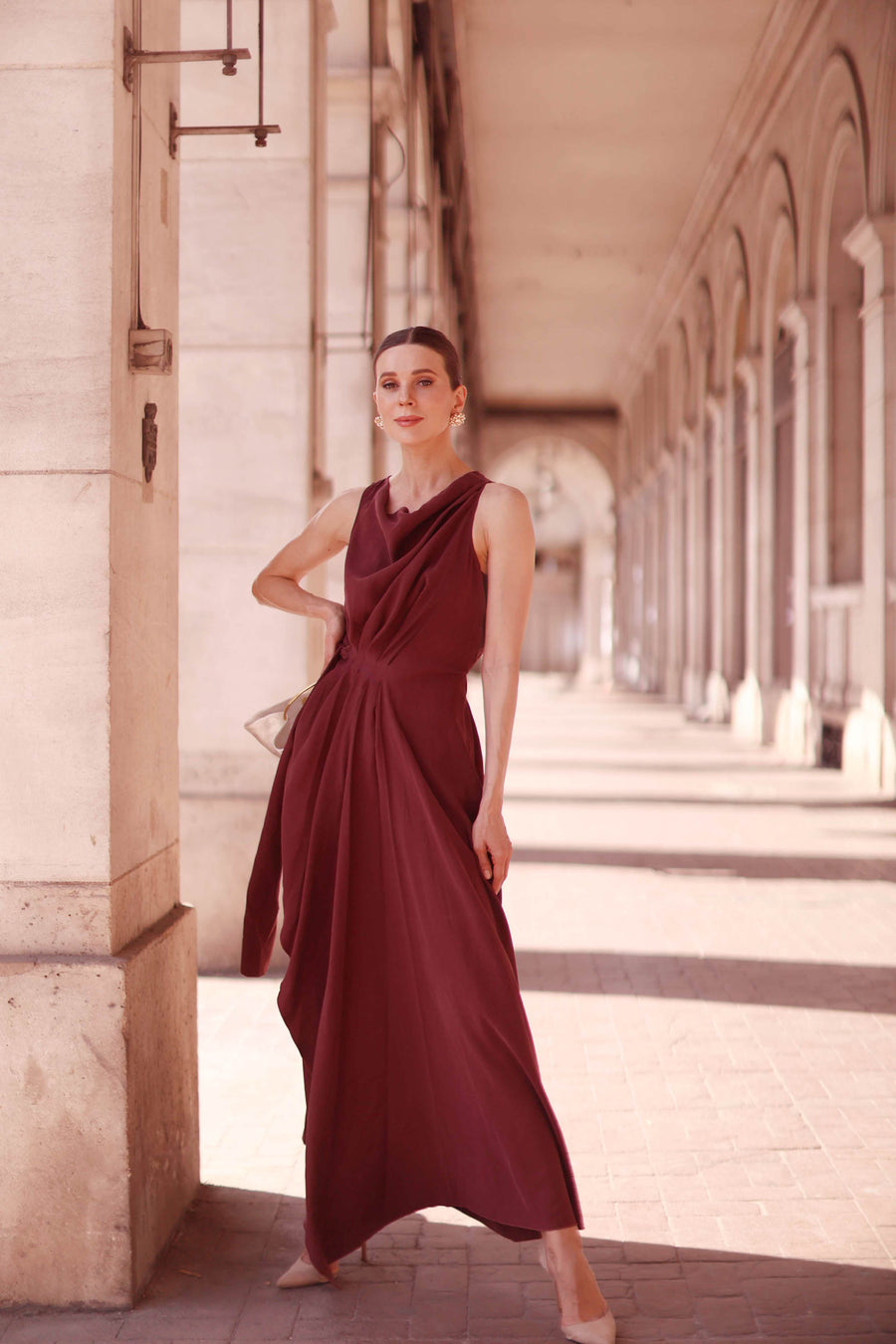 Burgundy Draped Dress