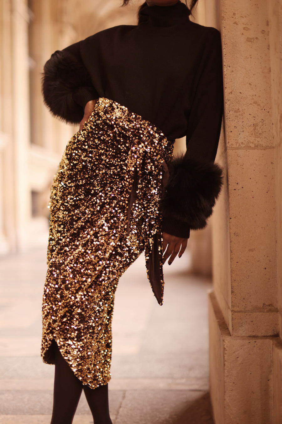 Gold Sequin Wrap Skirt