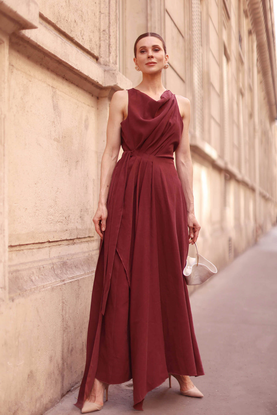 Burgundy Draped Dress