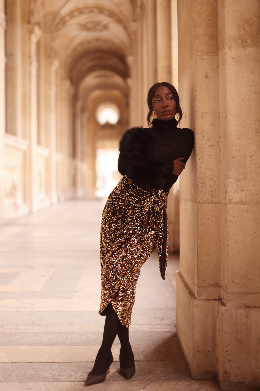 Gold Sequin Wrap Skirt