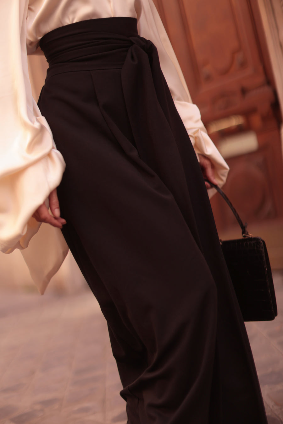 Black Tailored Wrap Trousers
