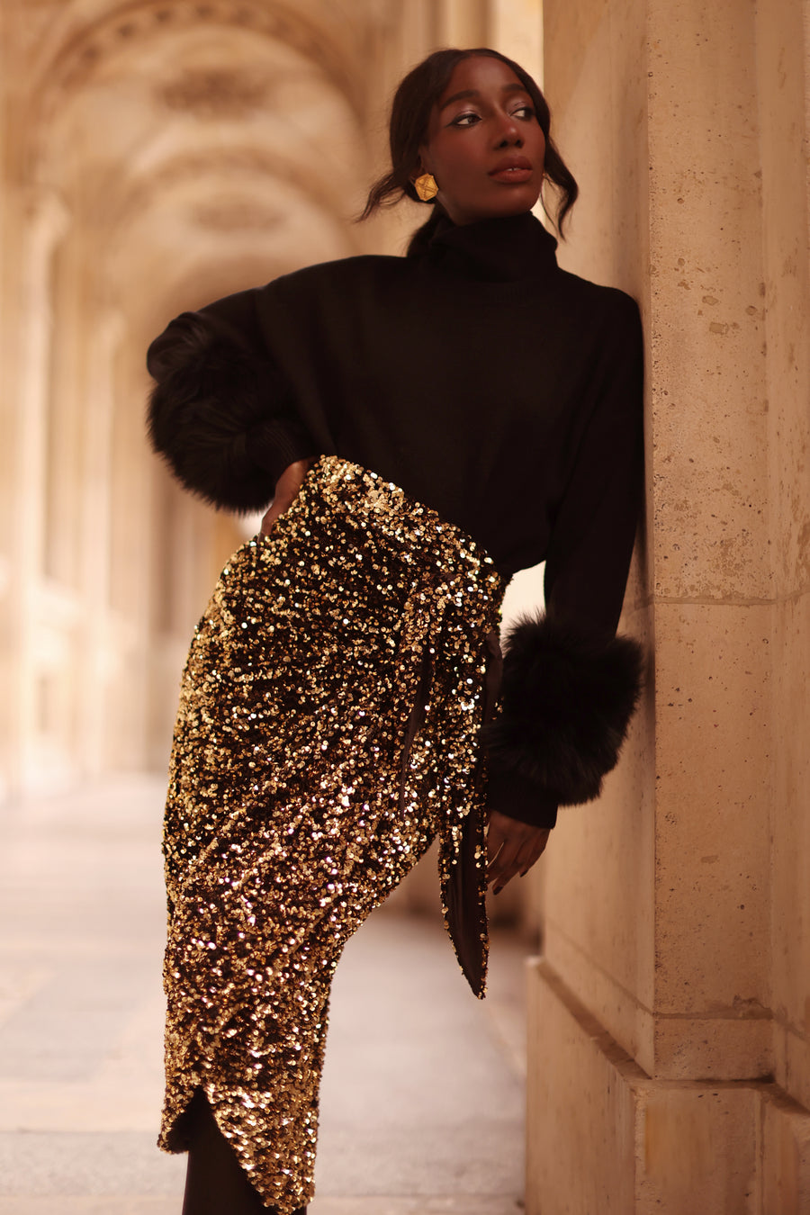 Gold Sequin Wrap Skirt