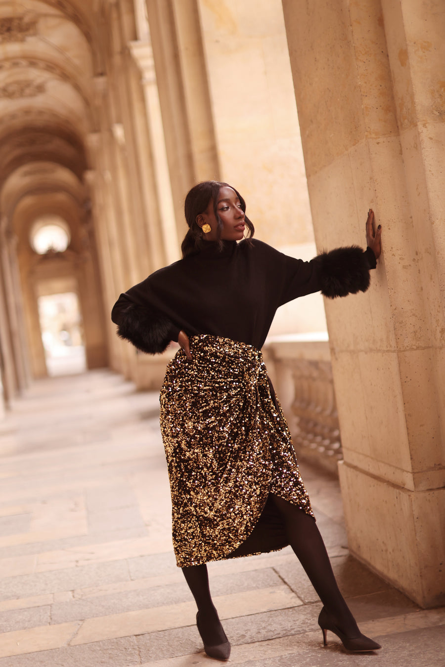 Gold Sequin Wrap Skirt