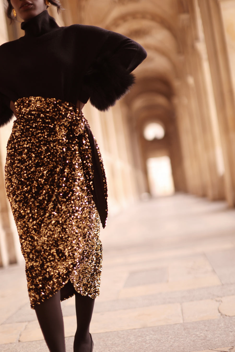 Gold Sequin Wrap Skirt