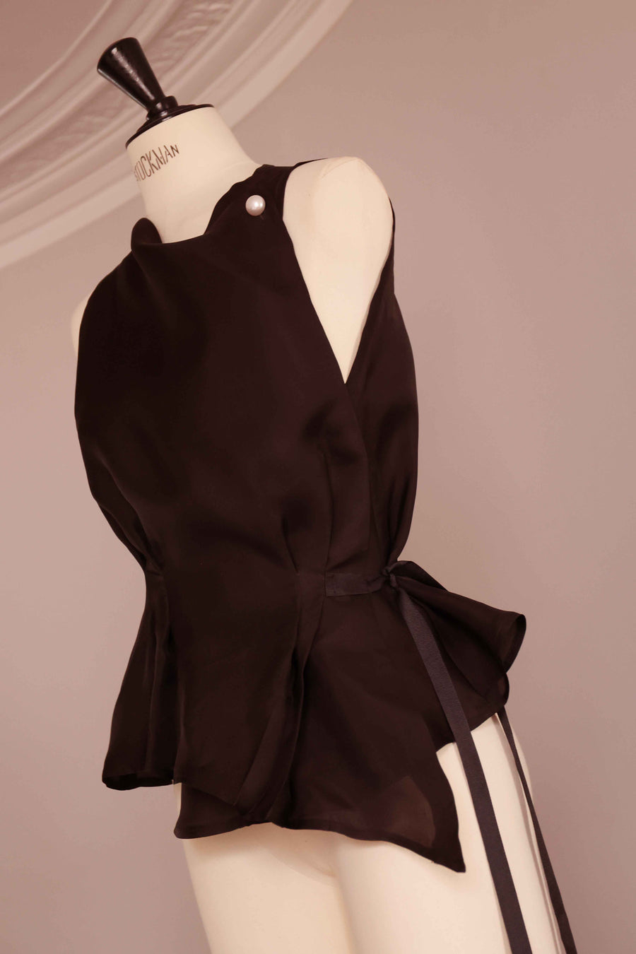 Black Stiff Silk Orsay Blouse