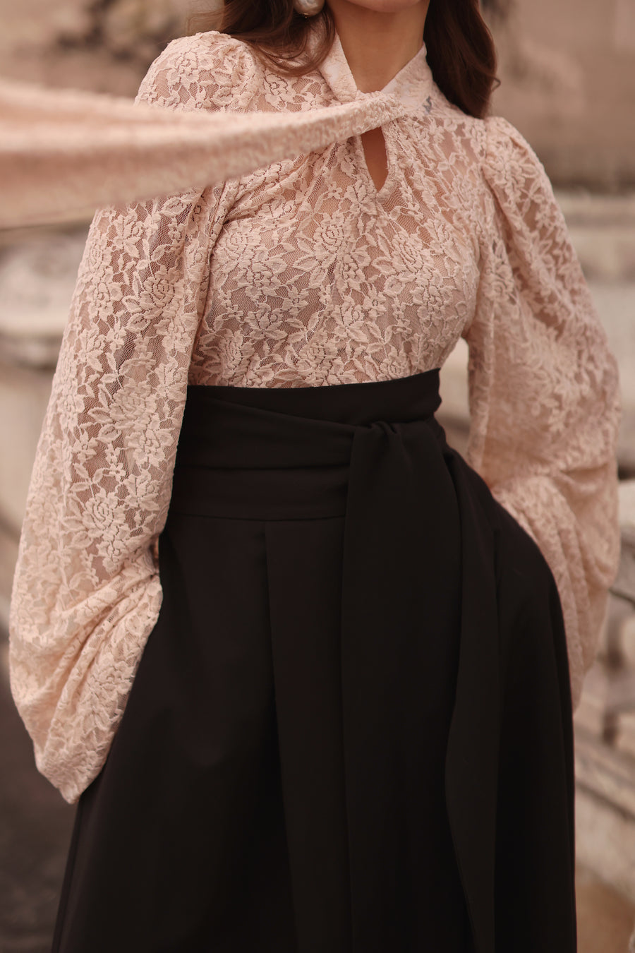 Nude Lace Baroque Blouse