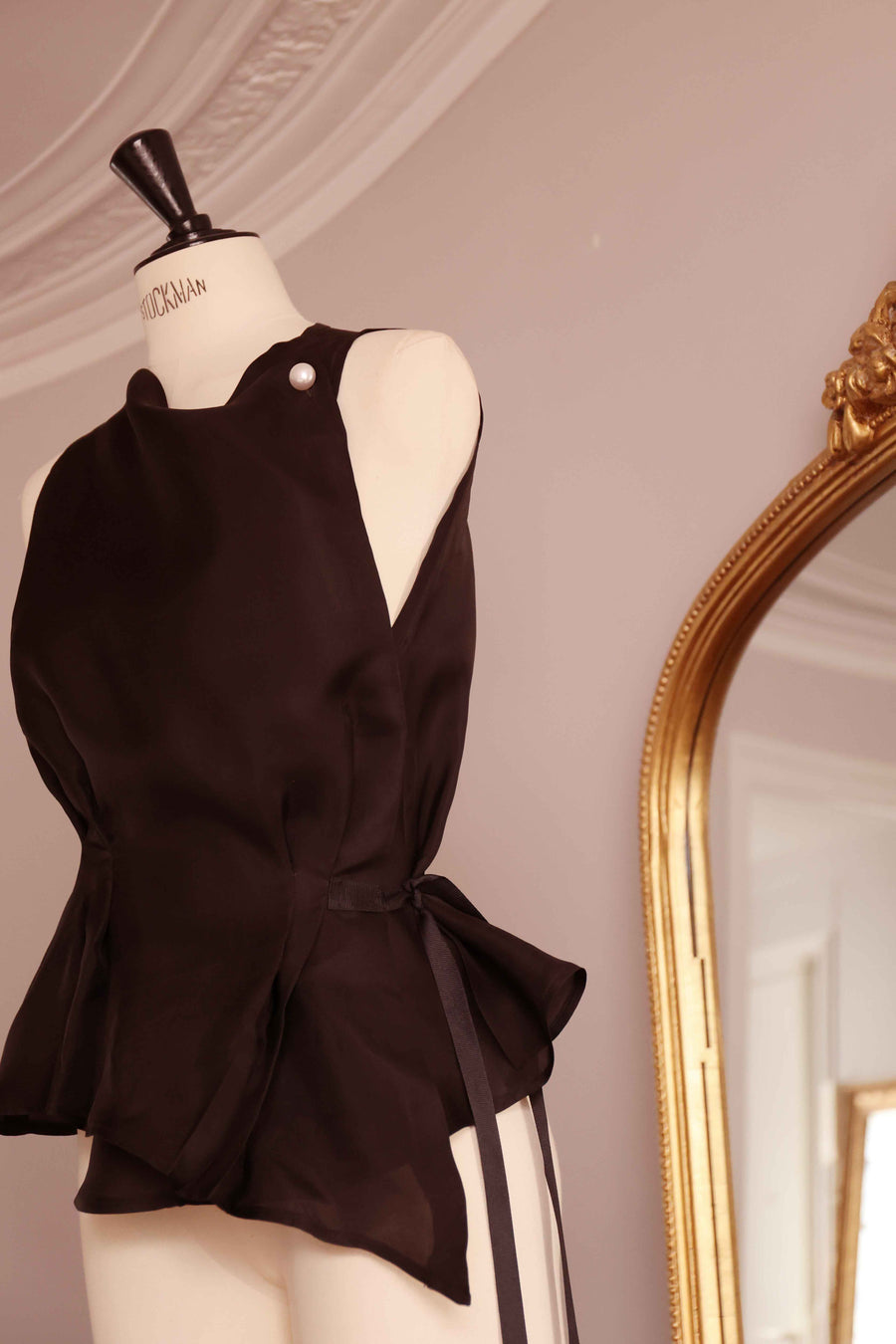 Black Stiff Silk Orsay Blouse