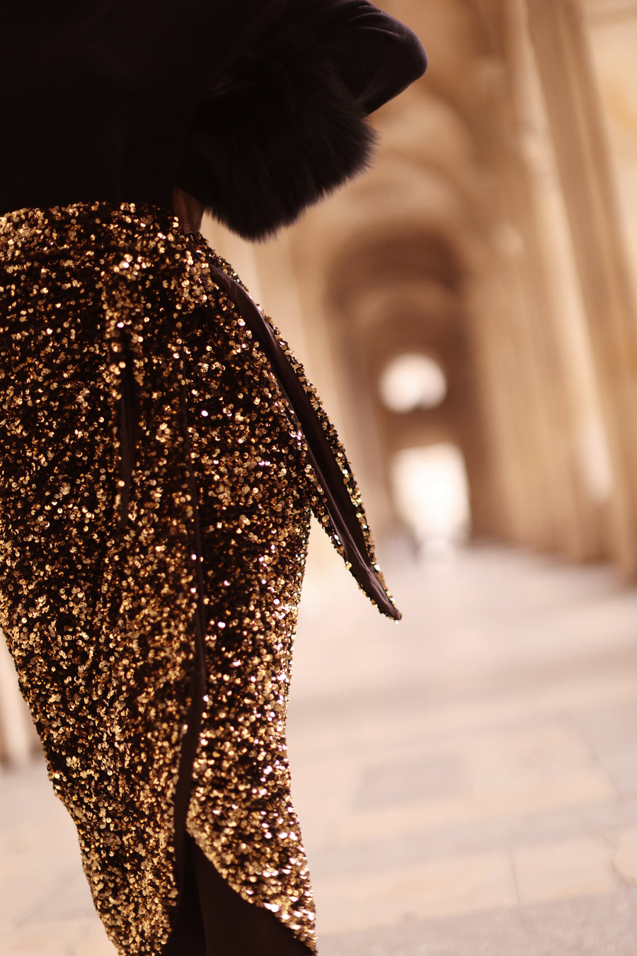 Gold Sequin Wrap Skirt