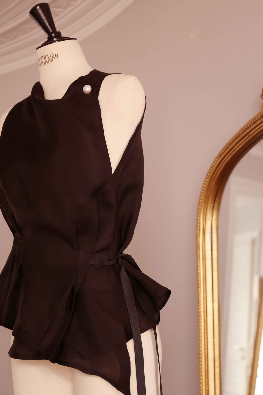Black Stiff Silk Orsay Blouse