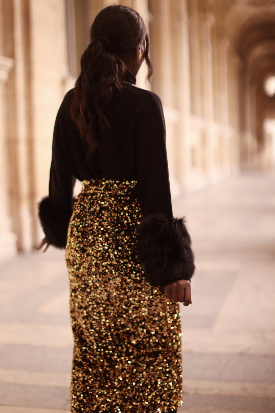 Gold Sequin Wrap Skirt
