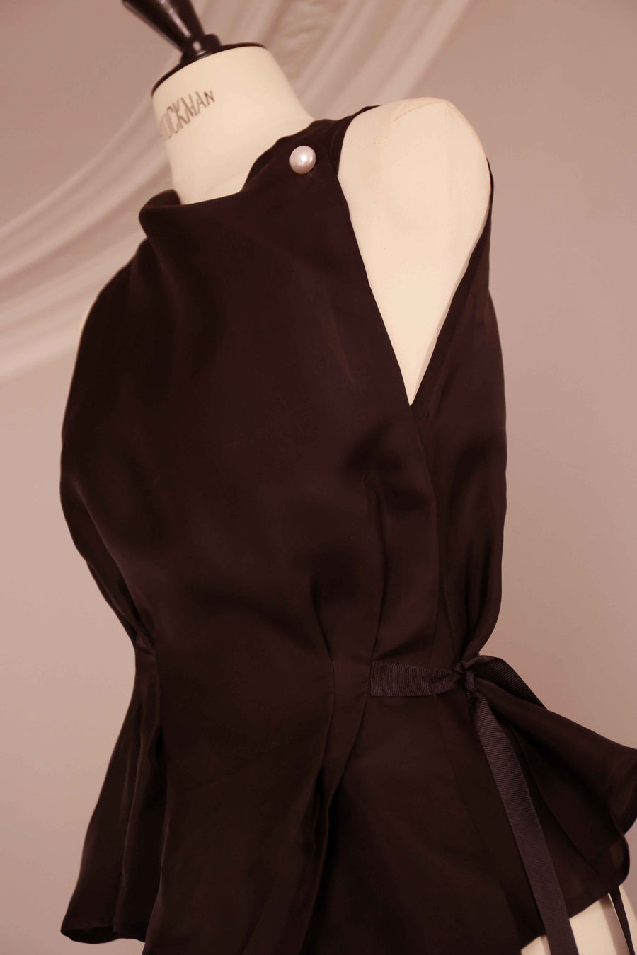 Black Stiff Silk Orsay Blouse