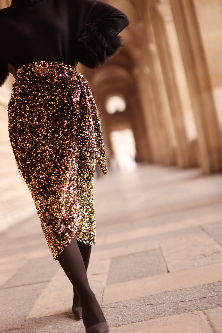 Gold Sequin Wrap Skirt