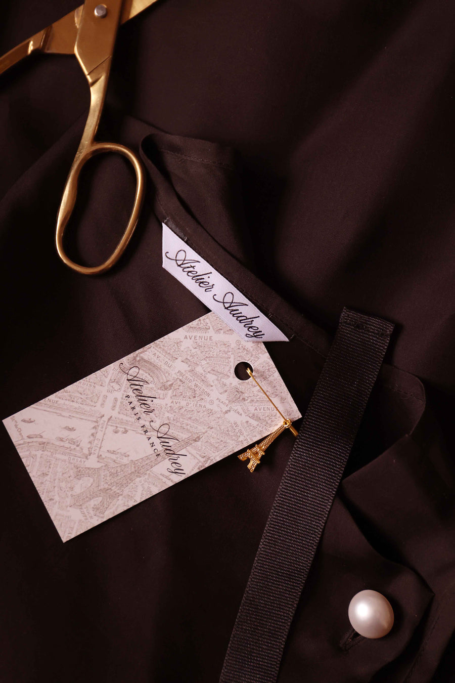 Black Stiff Silk Orsay Blouse