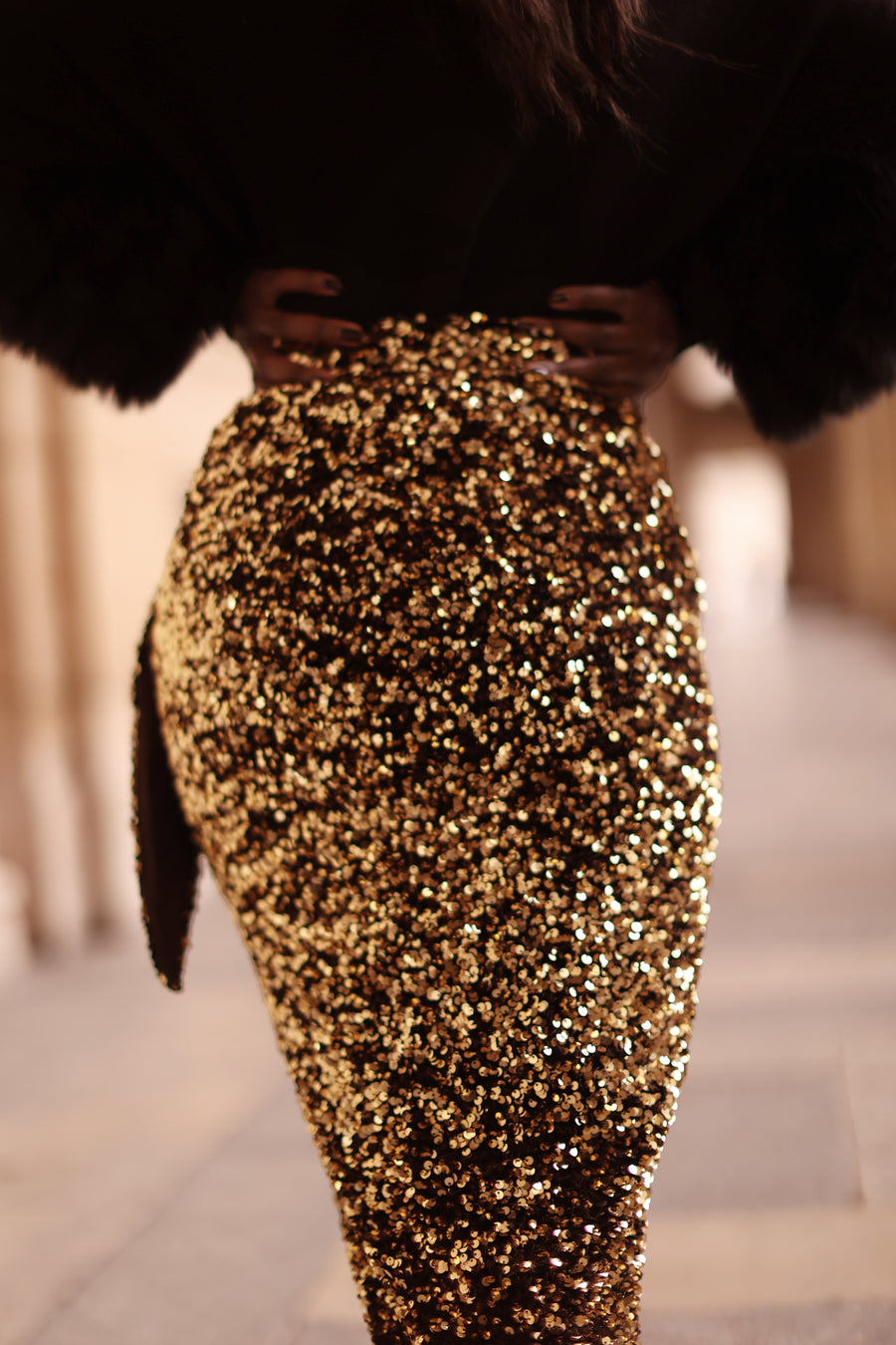 Gold Sequin Wrap Skirt