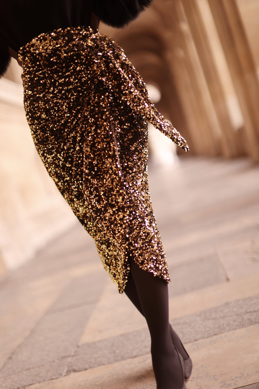 Gold Sequin Wrap Skirt