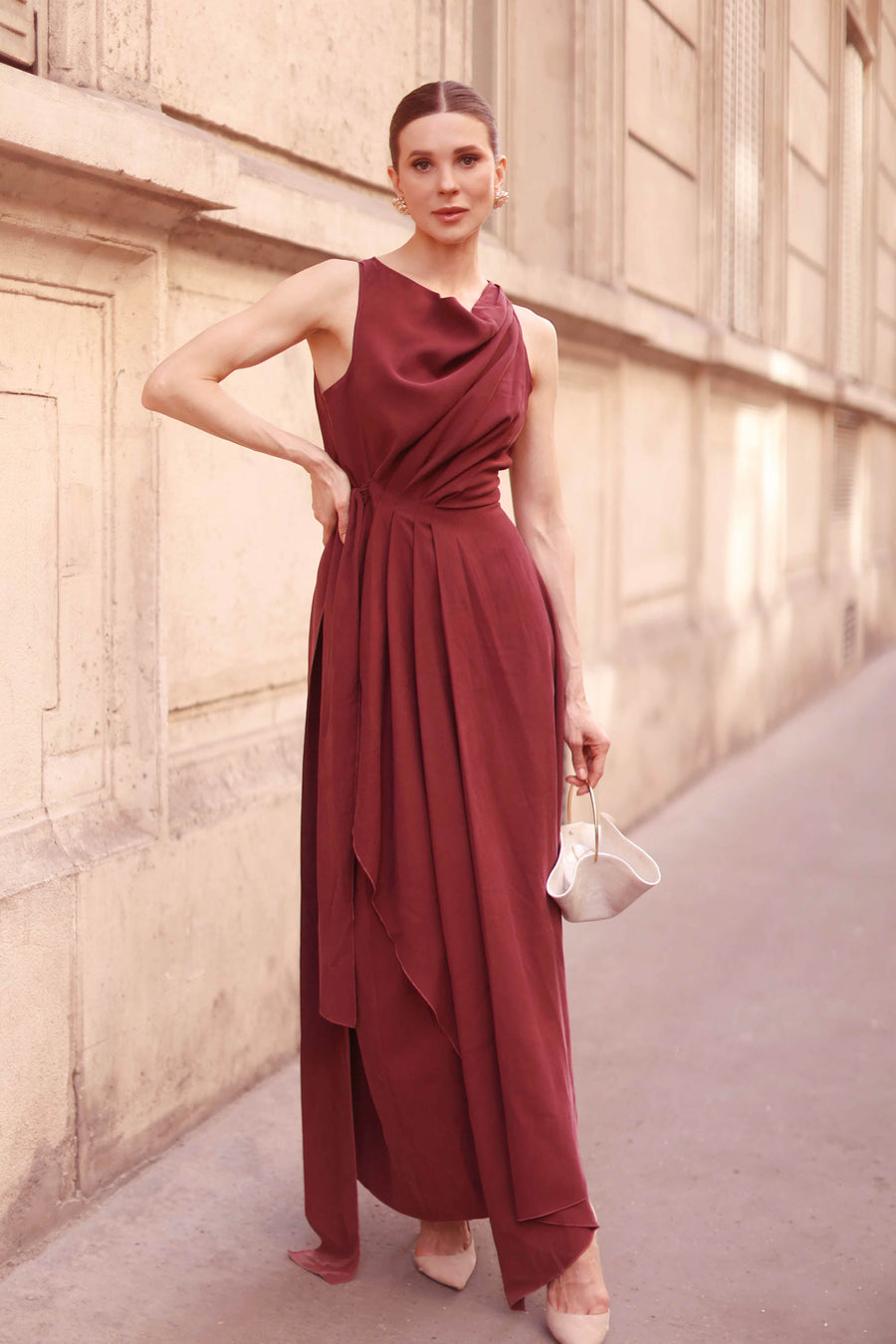 Burgundy Draped Dress
